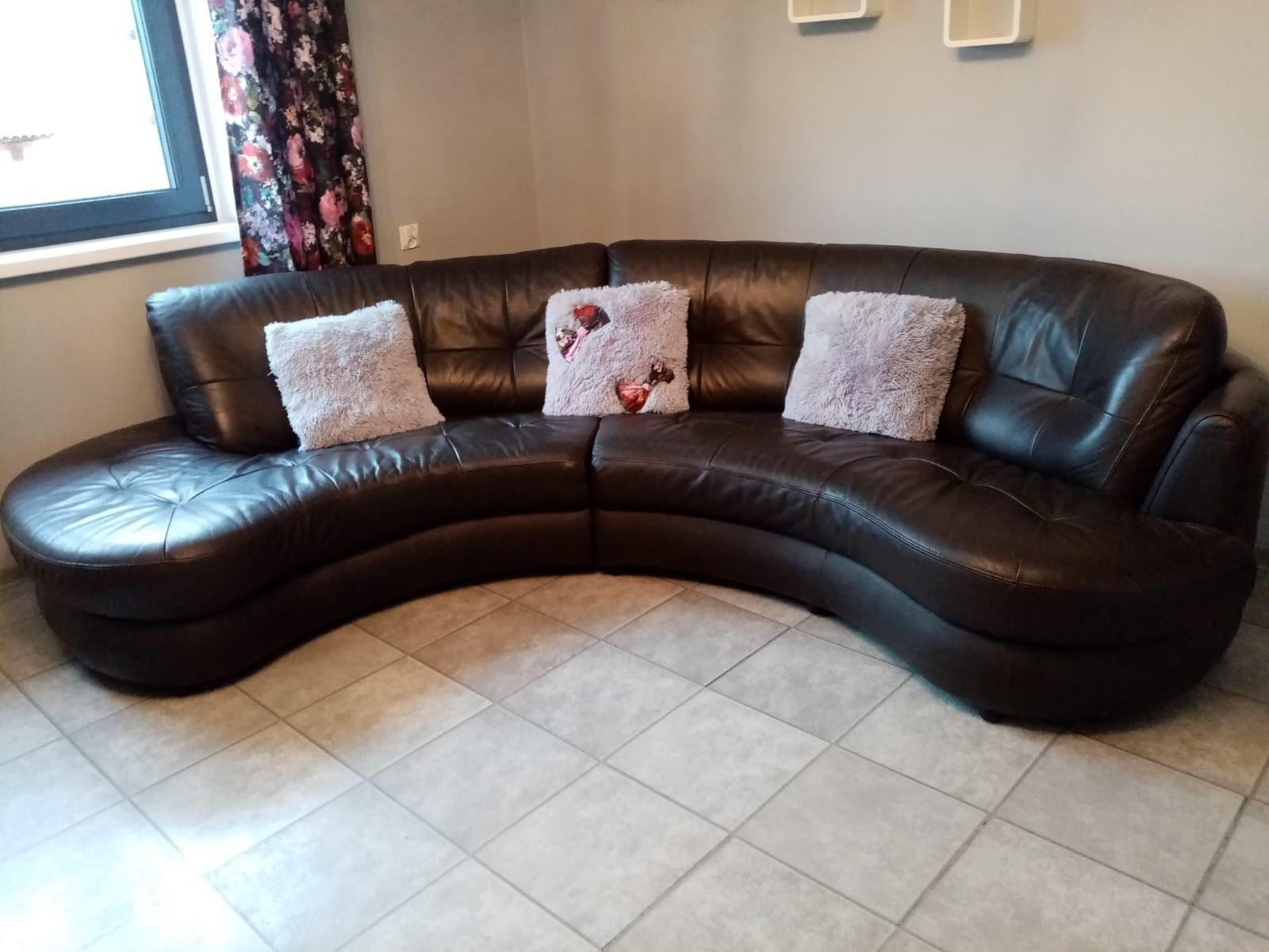 Komplet wypoczynkowy kanapa sofa skórzana półokrągła + fotel skóra