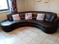 Komplet wypoczynkowy kanapa sofa skórzana półokrągła + fotel skóra