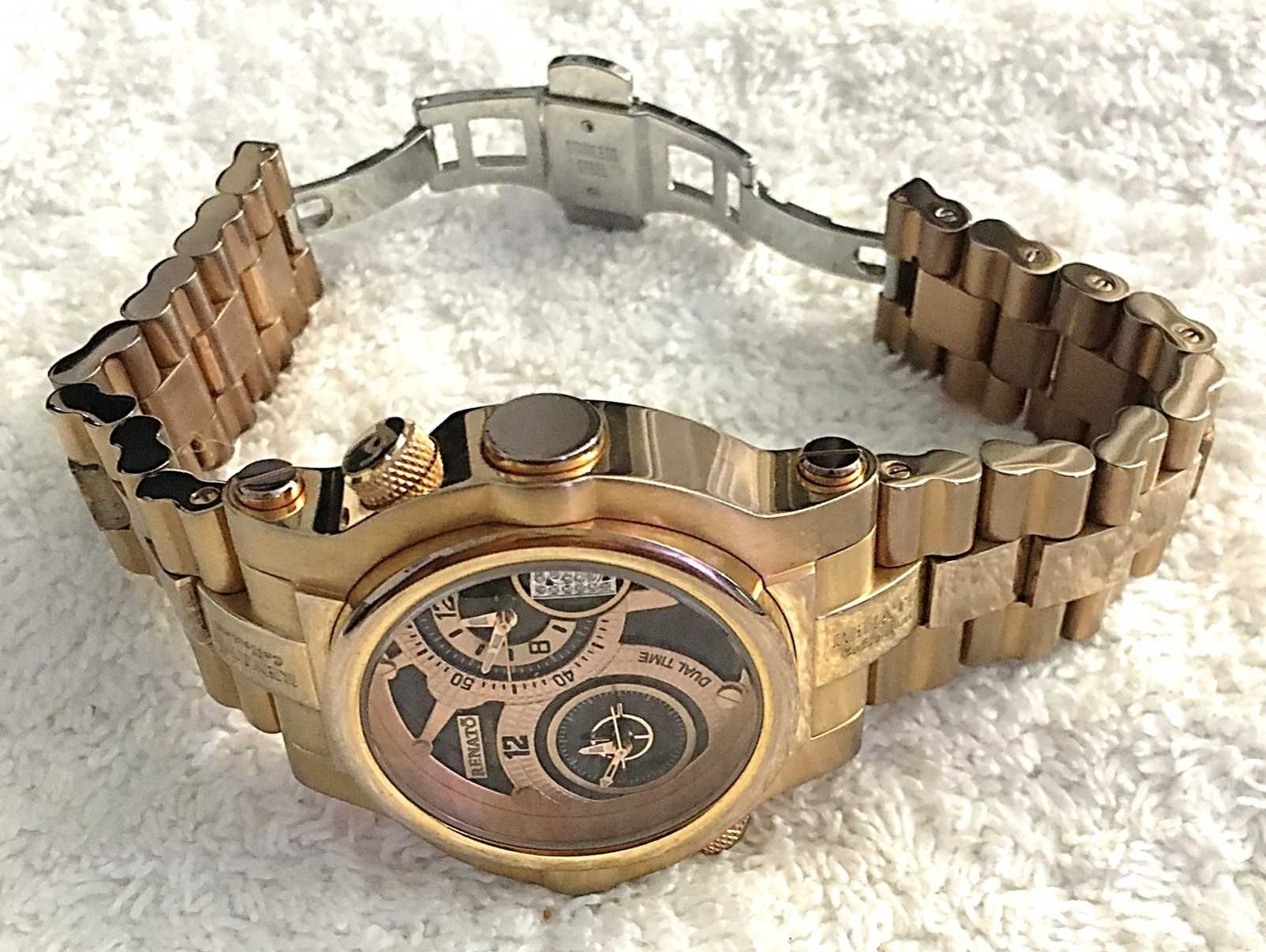 Relógio Renato duplo mostrador plaque ouro rosa