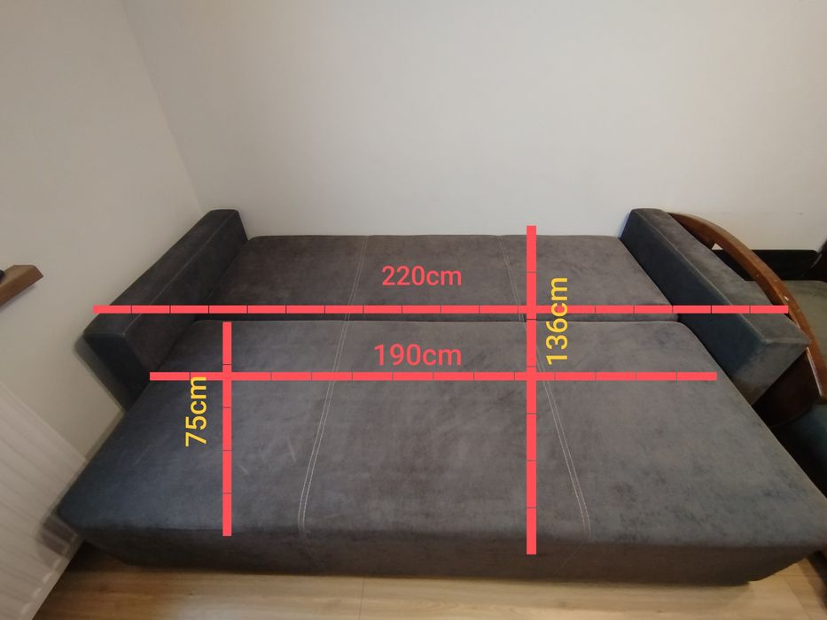 rozkładana kanapa z funkcją spania i pojemnikiem na pościel