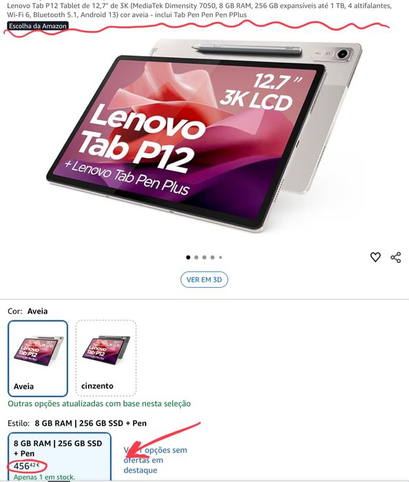 "OPORTUNIDADE" - Lenovo Tab P12 , 8Gb RAM , 256 GB + PEN + CAPA.