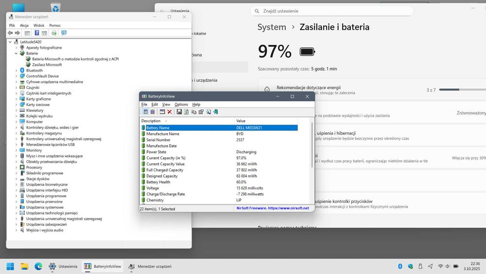 Oryginalna bateria Dell 5420 63Wh RJ40G, M033W, 75X16, 1K2CF