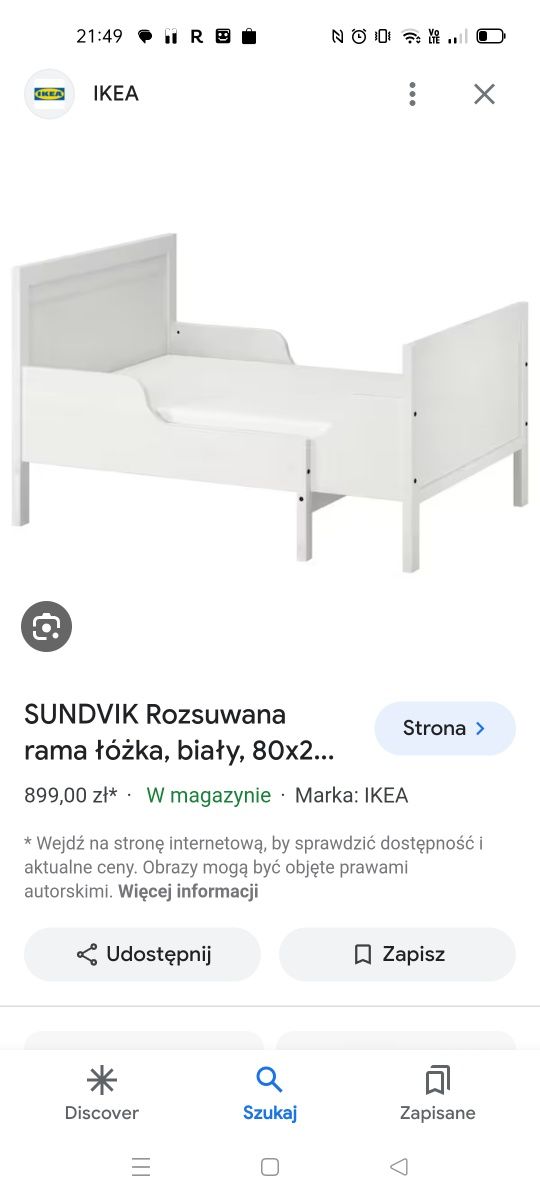 Łóżko Ikea dla dzieci Sundvik