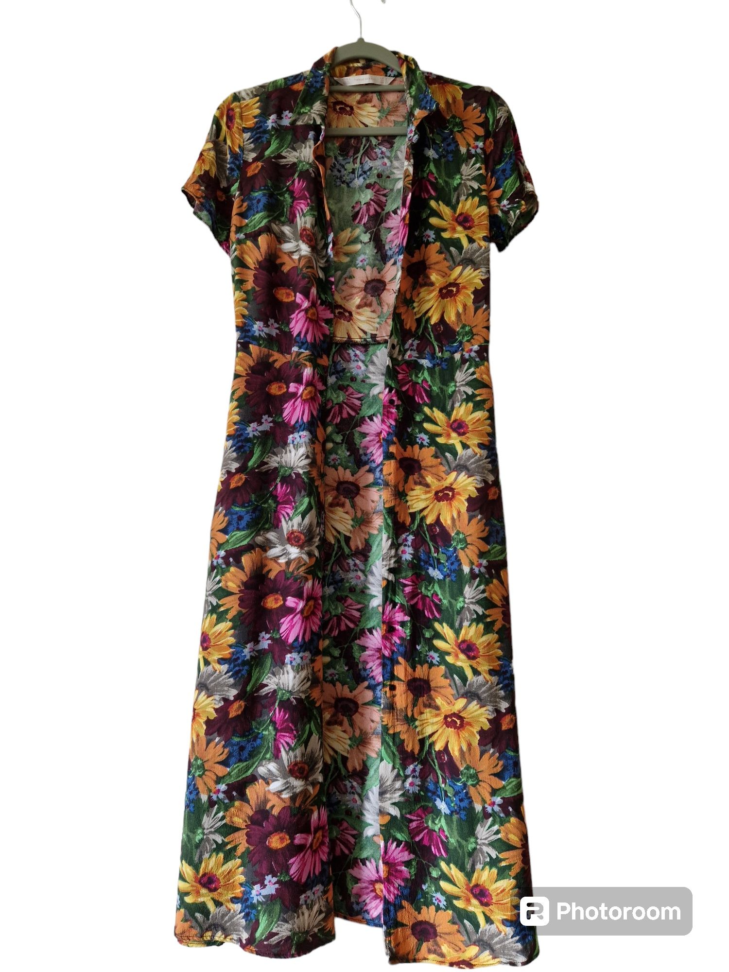 Midi sukienka Zara kwiaty kwiecista kolorowa szmizjerka
