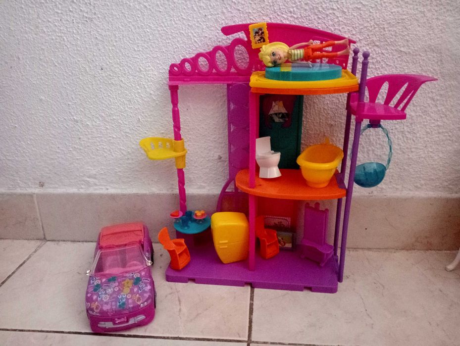 Casa polly pocket cola e descola e carro mercedes 2008