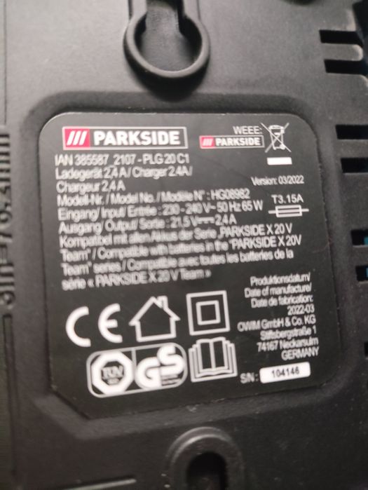 Carregador de bateria Parkside 20v 2.4A