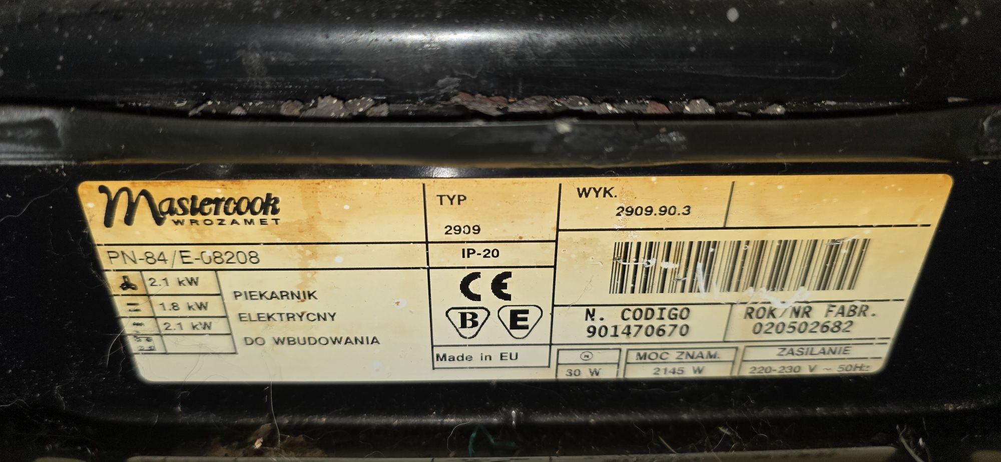 Piekarnik elektryczny do zabudowy Mastercook Wrozamet typ 2909 sprawny