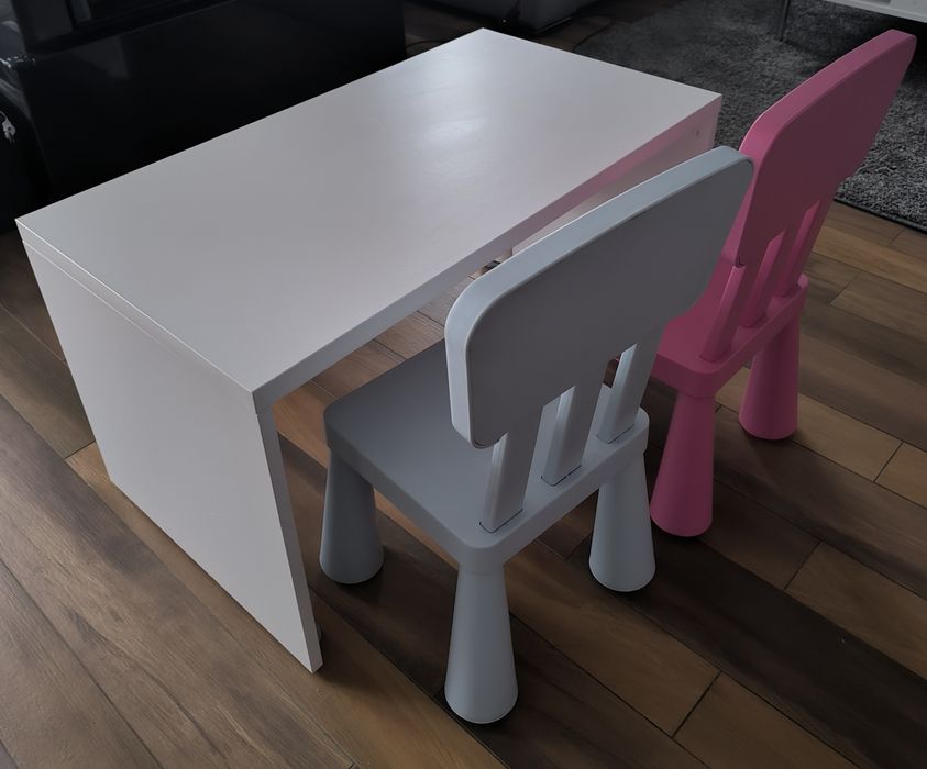 IKEA SMASTAD Ławka, biórko białe  90x50x48 + krzesełka MAMMUT
Ławka, b