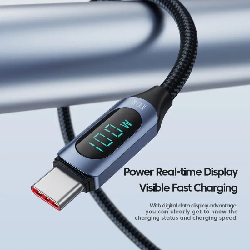Kabel Szybkiego Ładowania USB-C 100W Przewód 2m Toocki Wyświetlacz LED