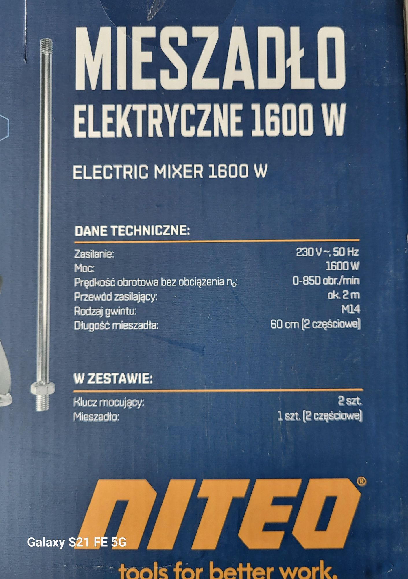 Nowe Mieszadło elektryczne 1600W /Gwint M14 /Długość mieszadła 60cm