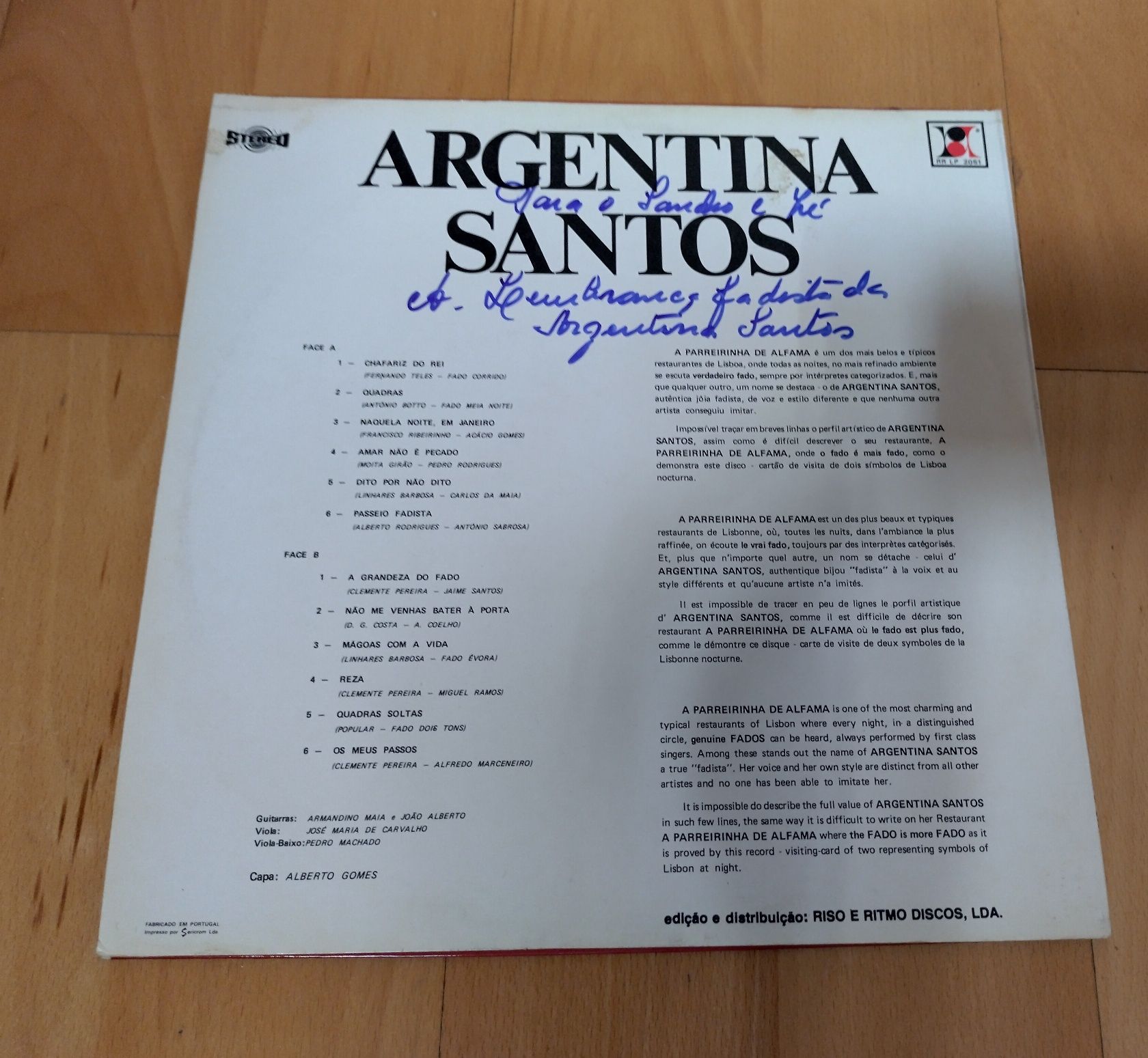 Argentina Santos 'Parreirinha Alfama ' LP 33 vinil autografado