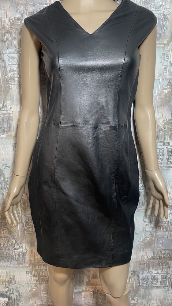 Black stand nude плаття з натуральної шкіри р.36/42 платье кожанное