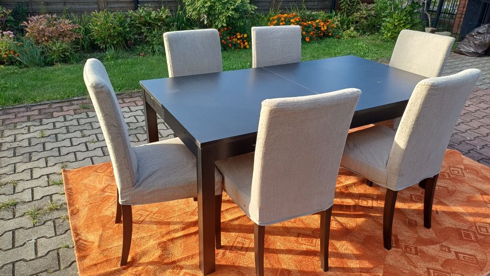 Stół Ikea Bjursta z 6 krzesłami Ikea Henriksdal