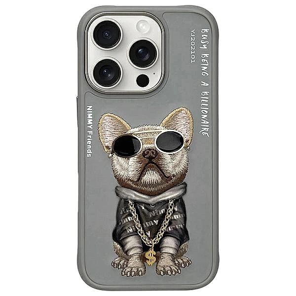 Etui Nimmy Glasses Cool Dog na iPhone 16 Pro - szare