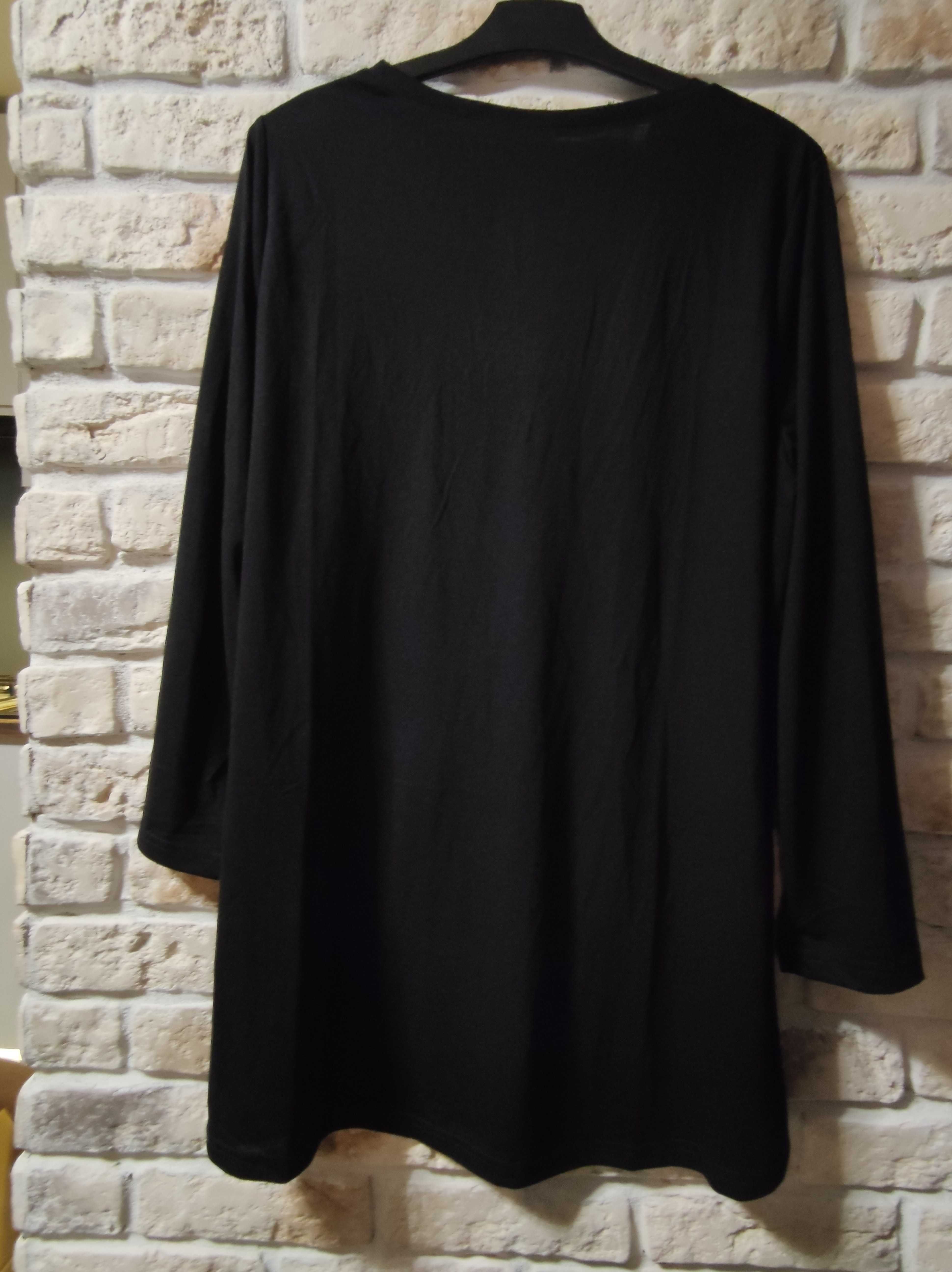 Czarna bluzka/tunika z długim rękawem, rozmiar 50/52