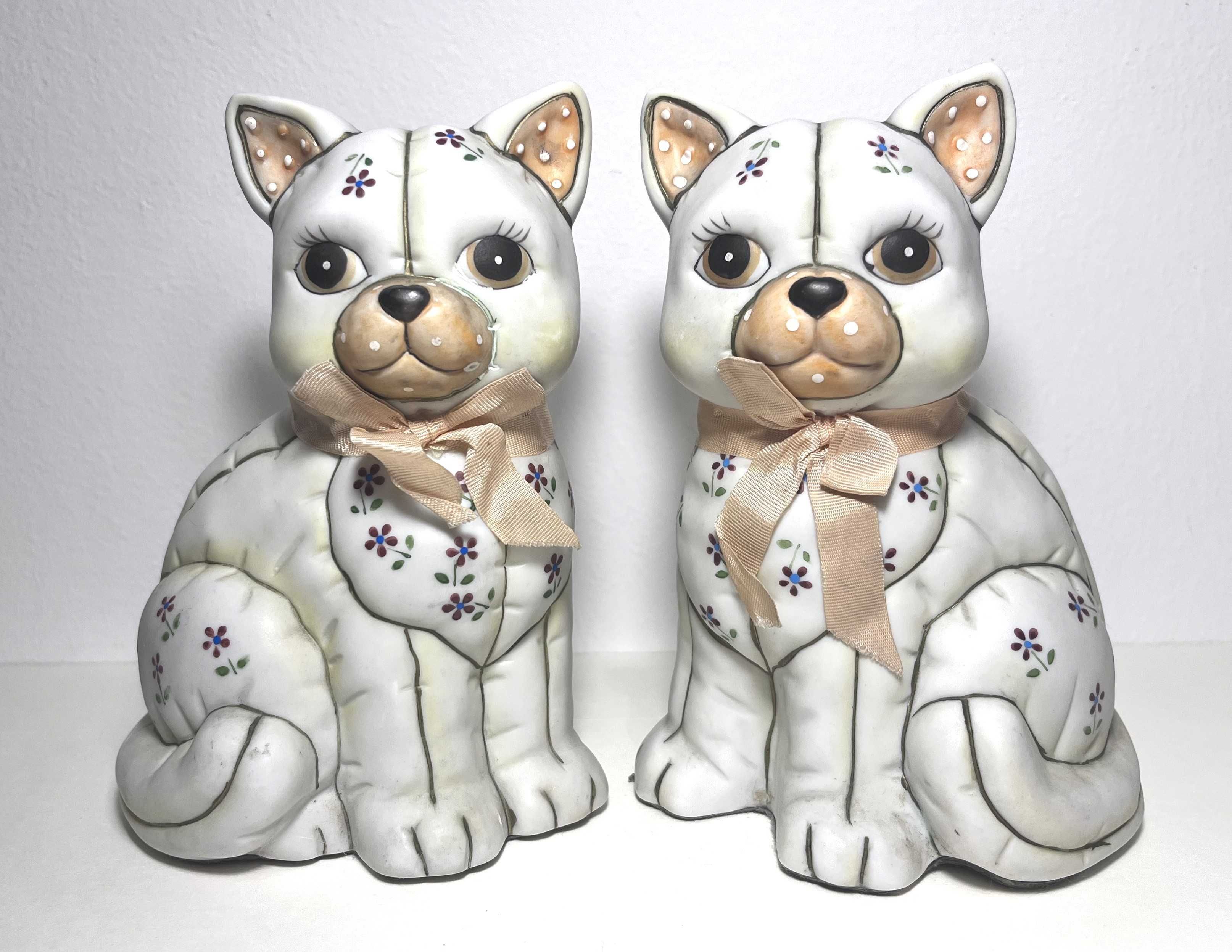 2x figurka ceramiczna kot Lefton Vintage lata 80 Para kotów patchwork