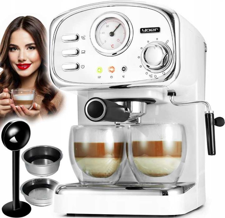 Ekspres Do Kawy Ciśnieniowy Kolbowy Yoer 1100W Spieniacz Mleka GRATIS