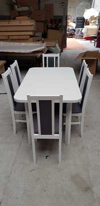 NOWE: Stół rozkładany + 6 krzeseł, BIAŁY + POPIEL , dostawa cała PL