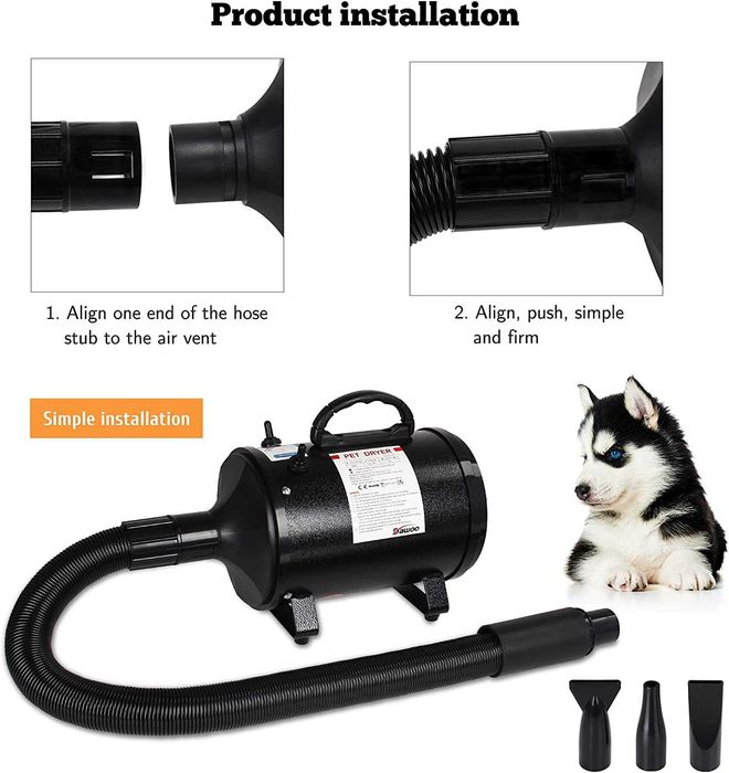 (NOVO) Secador de pêlo para cães 2800 W/3,8 HP, com 4 bicos