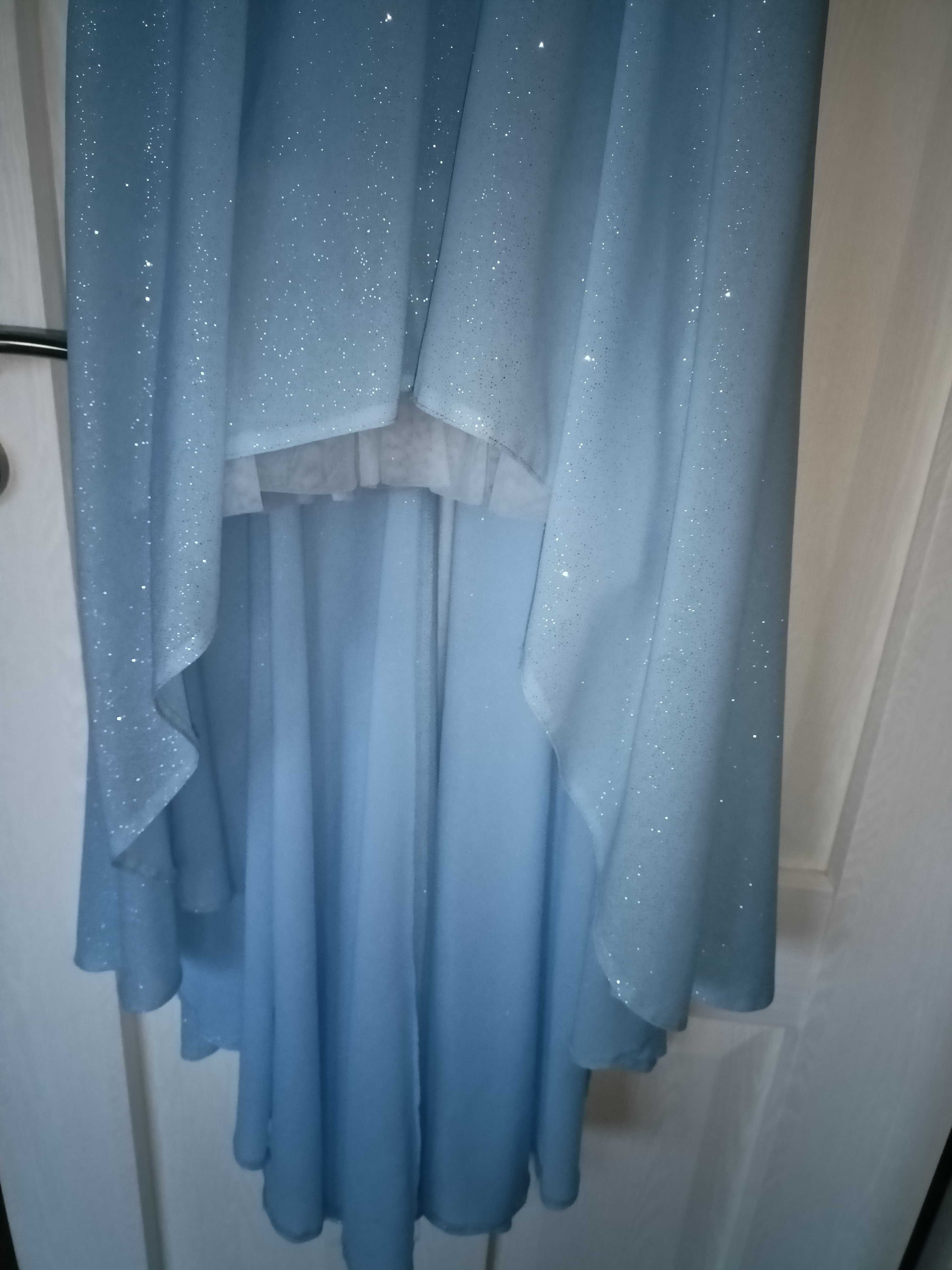Sukienka z brokatem błękitna, rozmiar 34