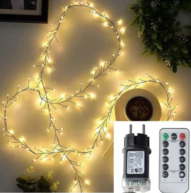 Гирлянда роса Мишура на Зеленом проводе 50 м 1500лед  пульте гірлянда