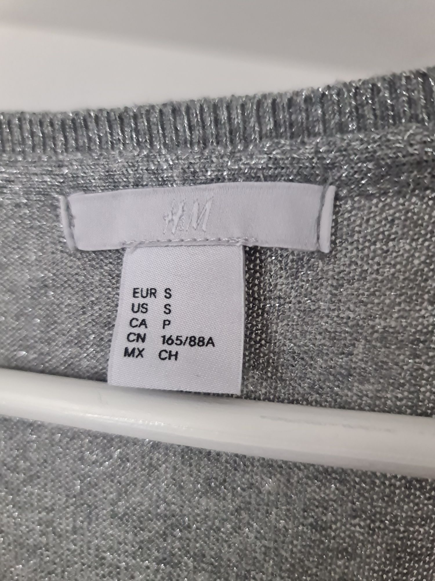 Bluzeczka dzianinowa, cienki sweterek ze srebrną nitką H&M