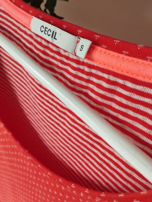 Damska bawełniana bluza, wzorek, koralowa, ściągacz r.36 S Cecil