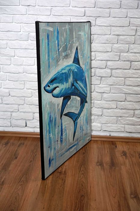 Ręcznie malowany oryginalny nowoczesny duży obraz akrylowy rekin Stach