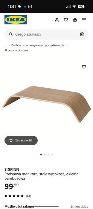 SIGFINN podstawa monitora, stała wysokość bambusowa