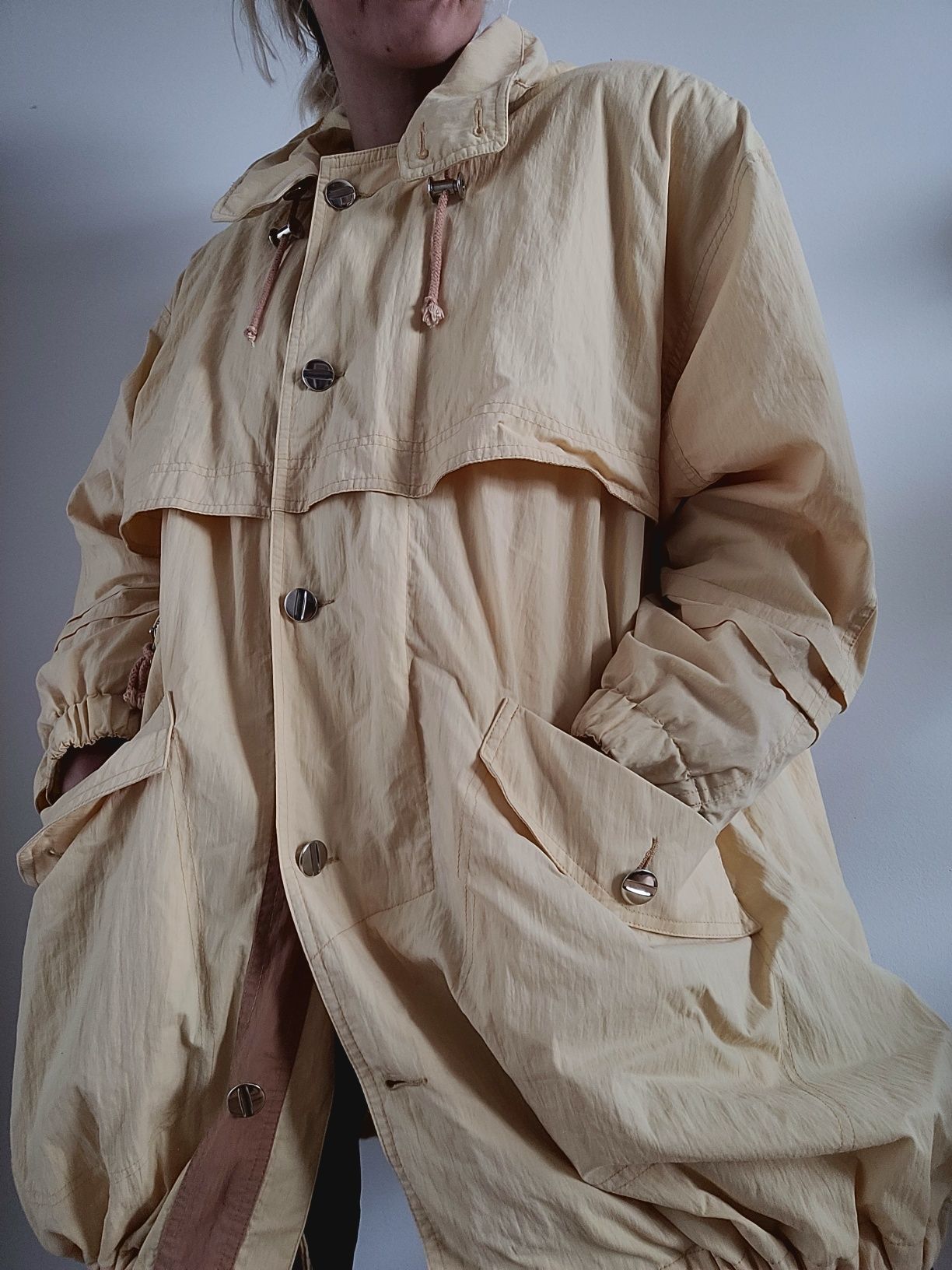 Żółta oldschoolowa parka z kapturem oversize unikat vintage