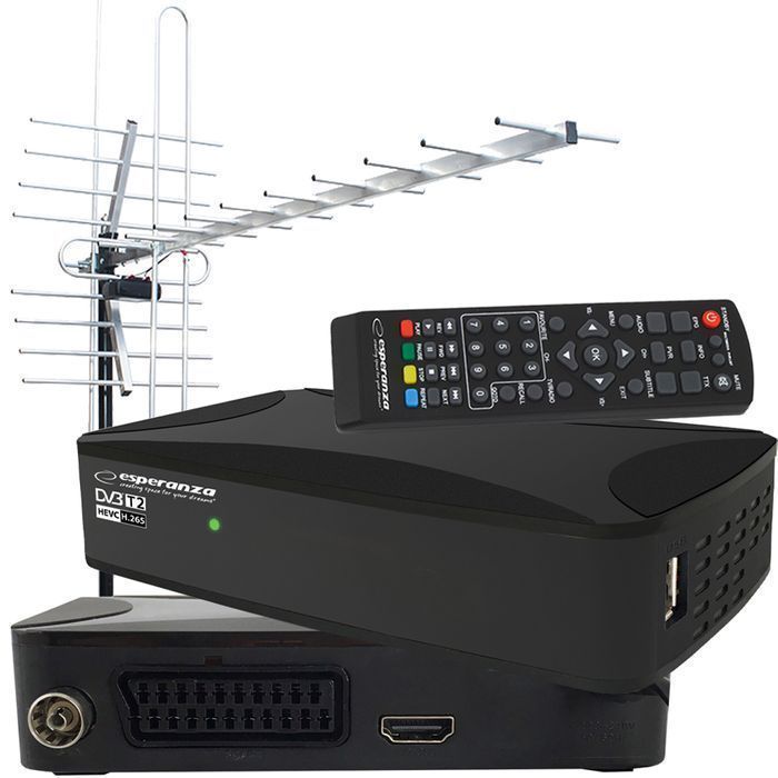 Zestaw telewizji naziemnej tuner cyfrowy DVB-T2 + antena kierunkowa
