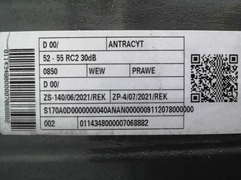 Drzwi nowe Martom RC2  D00 52 - 55 30dB prawe antracyt bez ościeżnicy