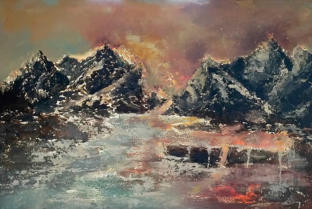 Obraz akryl na płótnie, góry, pejzaż, abstrakcja, 60x90