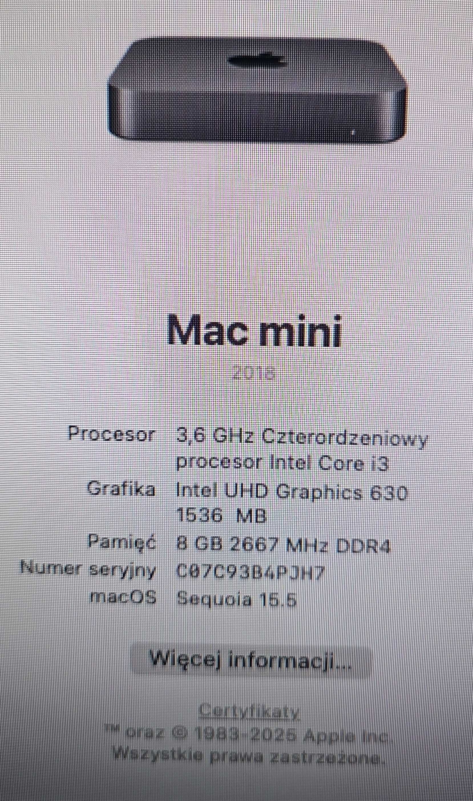Komputer PC Apple Mac Mini A1993 i3