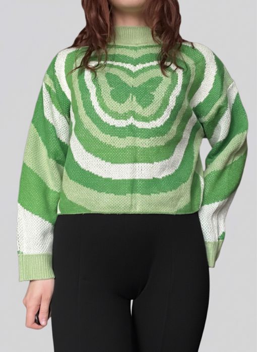 Яскравий теплий вʼязаний светр з метеликом