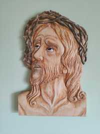 Pan Jezus-płaskorzeźba z drewna ręcznie wykonana