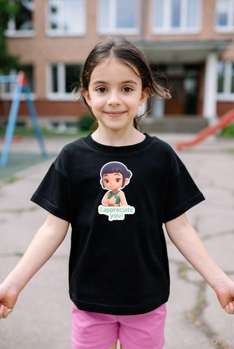 Koszulka dziecięca czarna City Quest: postać, i appreciate you! 140