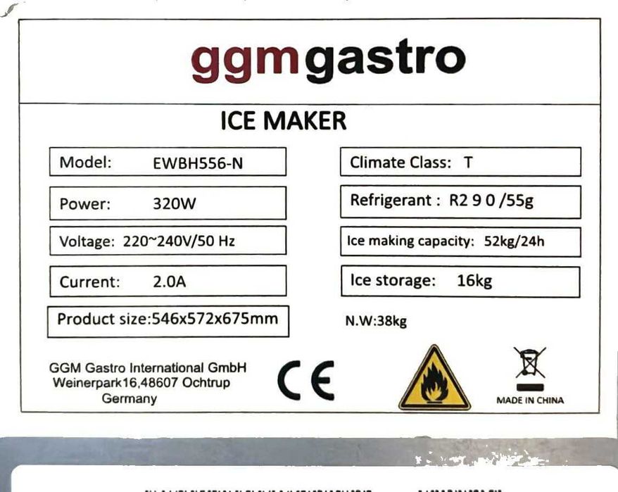 Máquina de Gelo GGM Gastro EW BH 556-N – 52kg/dia