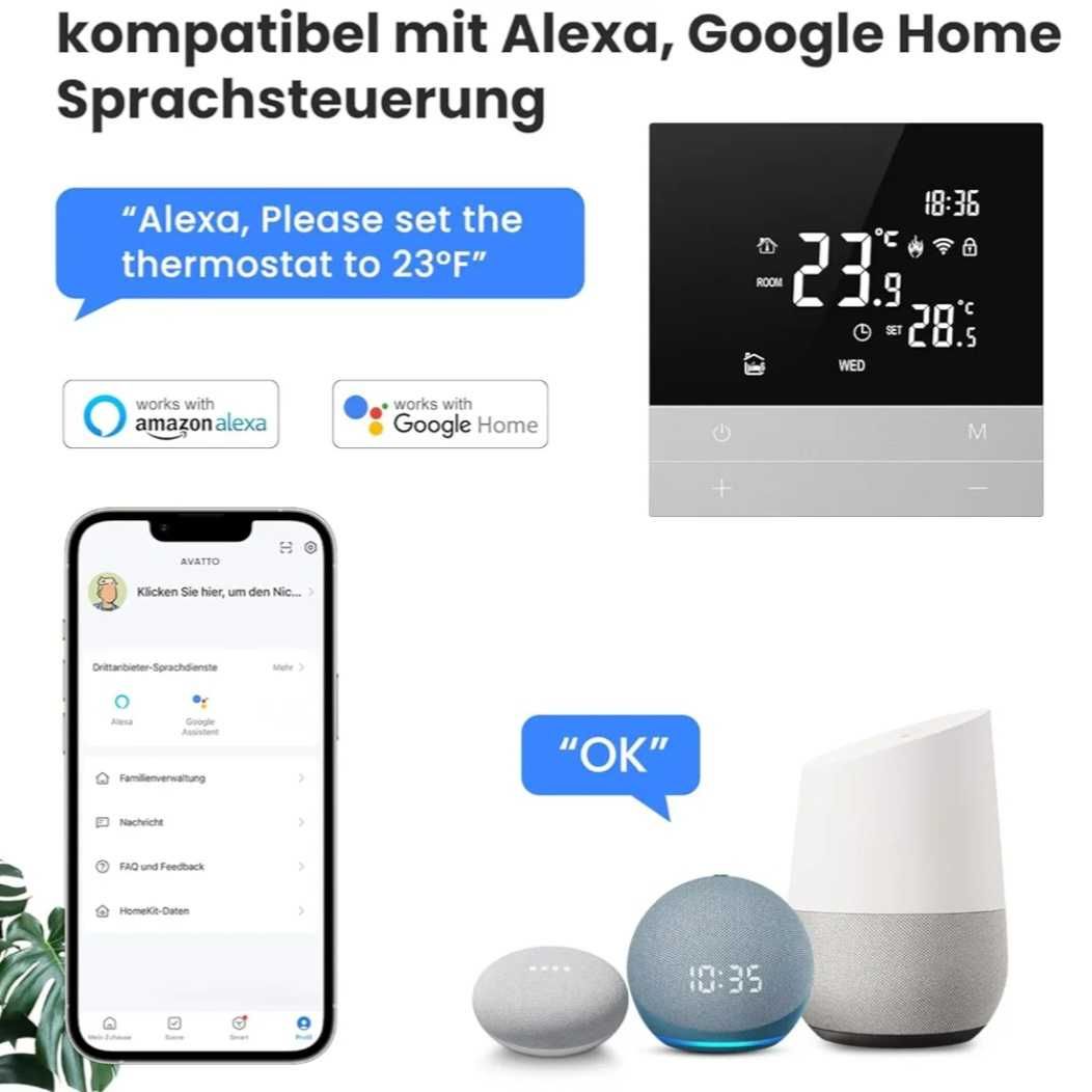 Termostat dotykowy ogrzewanie podłogowe Smart WiFi App WT300-16A szkło