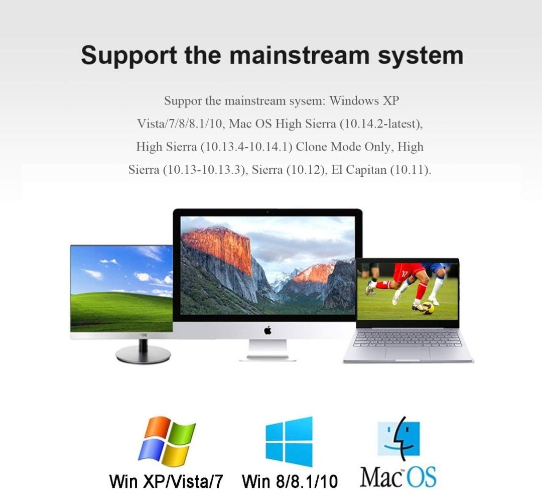 Kabel adaptera USB na HDMI z audio dla Mac OS Windows 10/8/7/Vista/XP