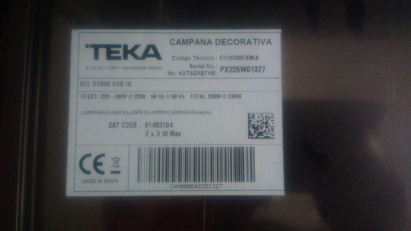 Exaustor Teka na caixa gfl57650 eos ix