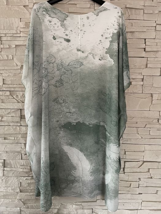 Sukienka biało zielona kwiaty duża oversize UNI kimono