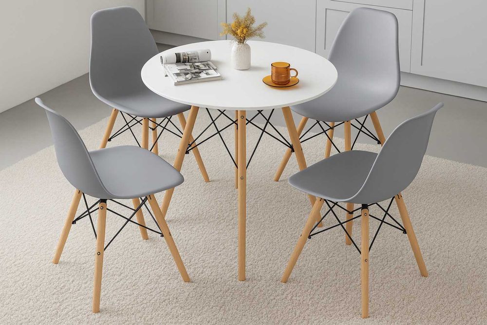 NOWY Biały Okrągły Stół 60 cm z Krzesłami Do Jadalni Kuchni Salonu FV