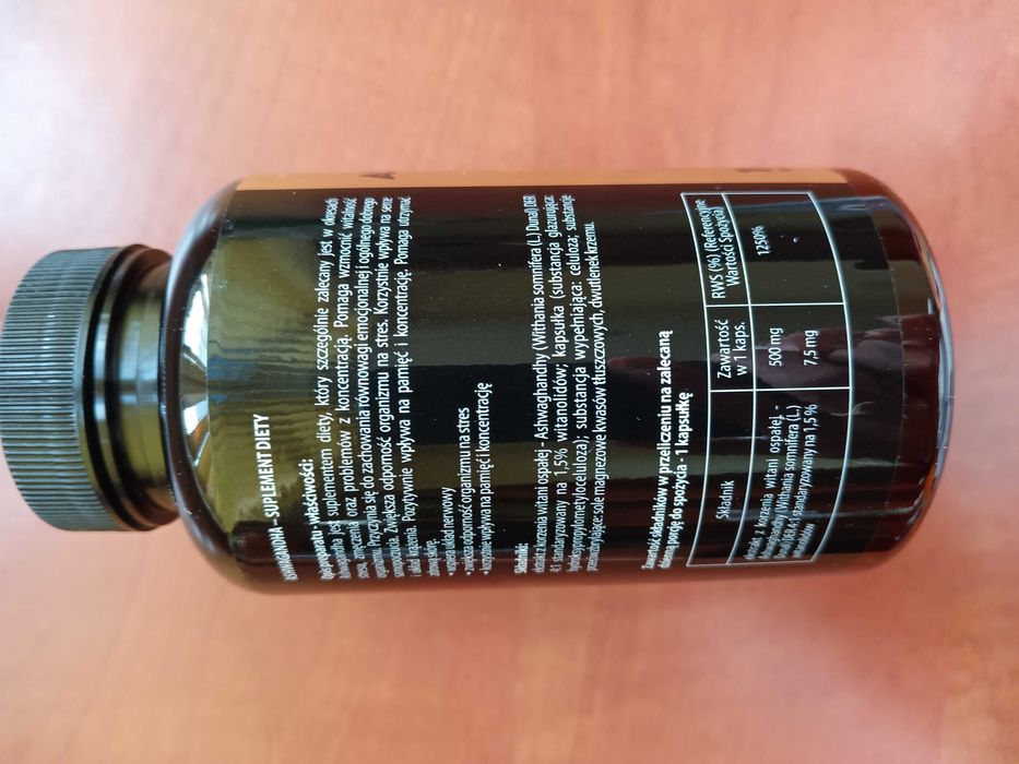 ASHWAGANDHA 100 kapsułek stres zmęczenie problemy z koncentracją