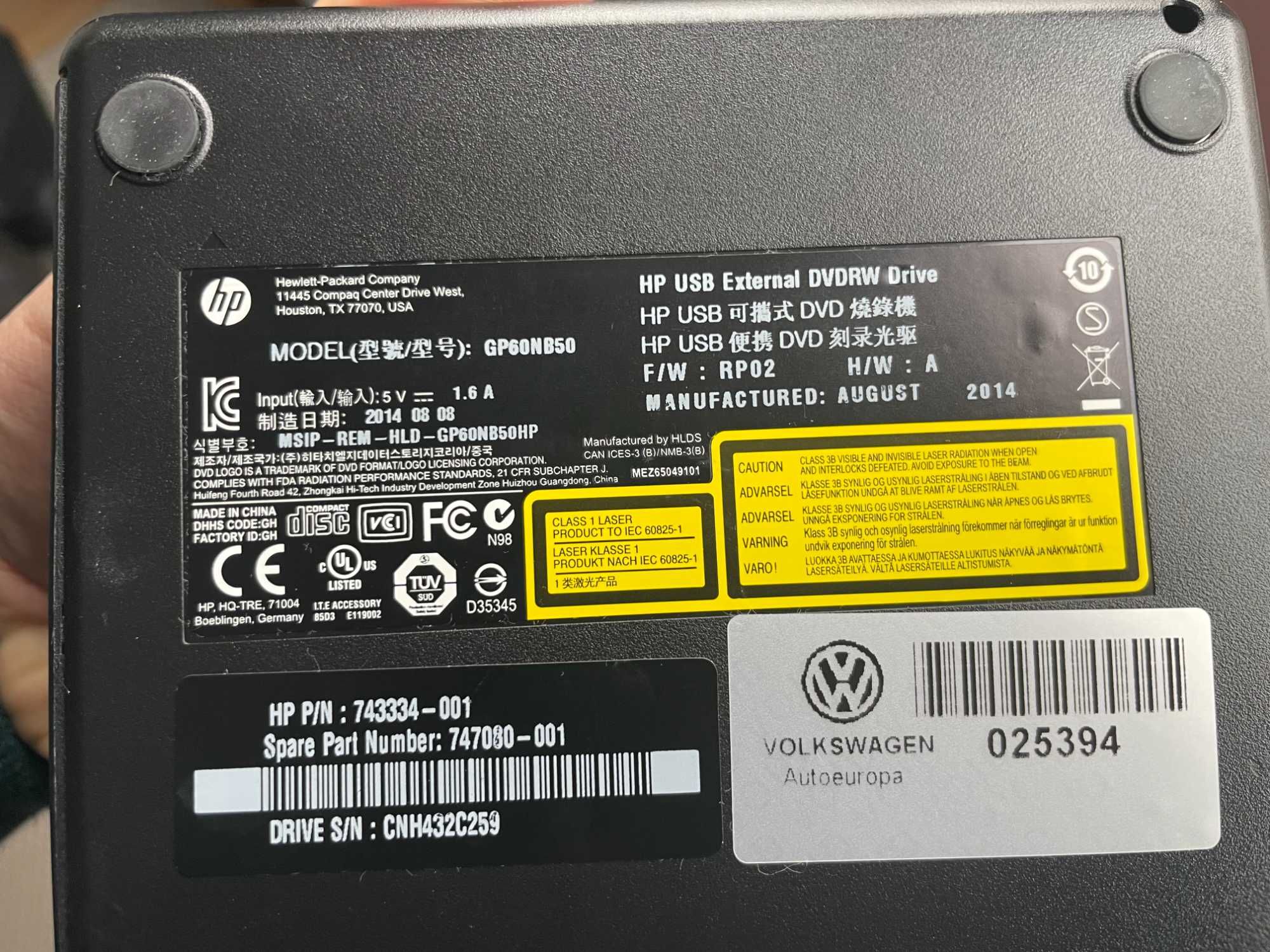 Drive Ótica Externa HP DVDRW USB