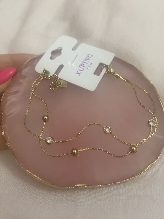 Bransoletka podwojna stal xuping krysztal kulki cyrkonie