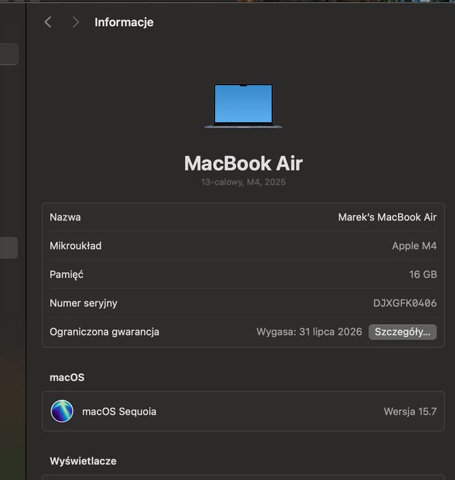 Apple MacBook Air M4 16/256GB, gw do 31.07.26r