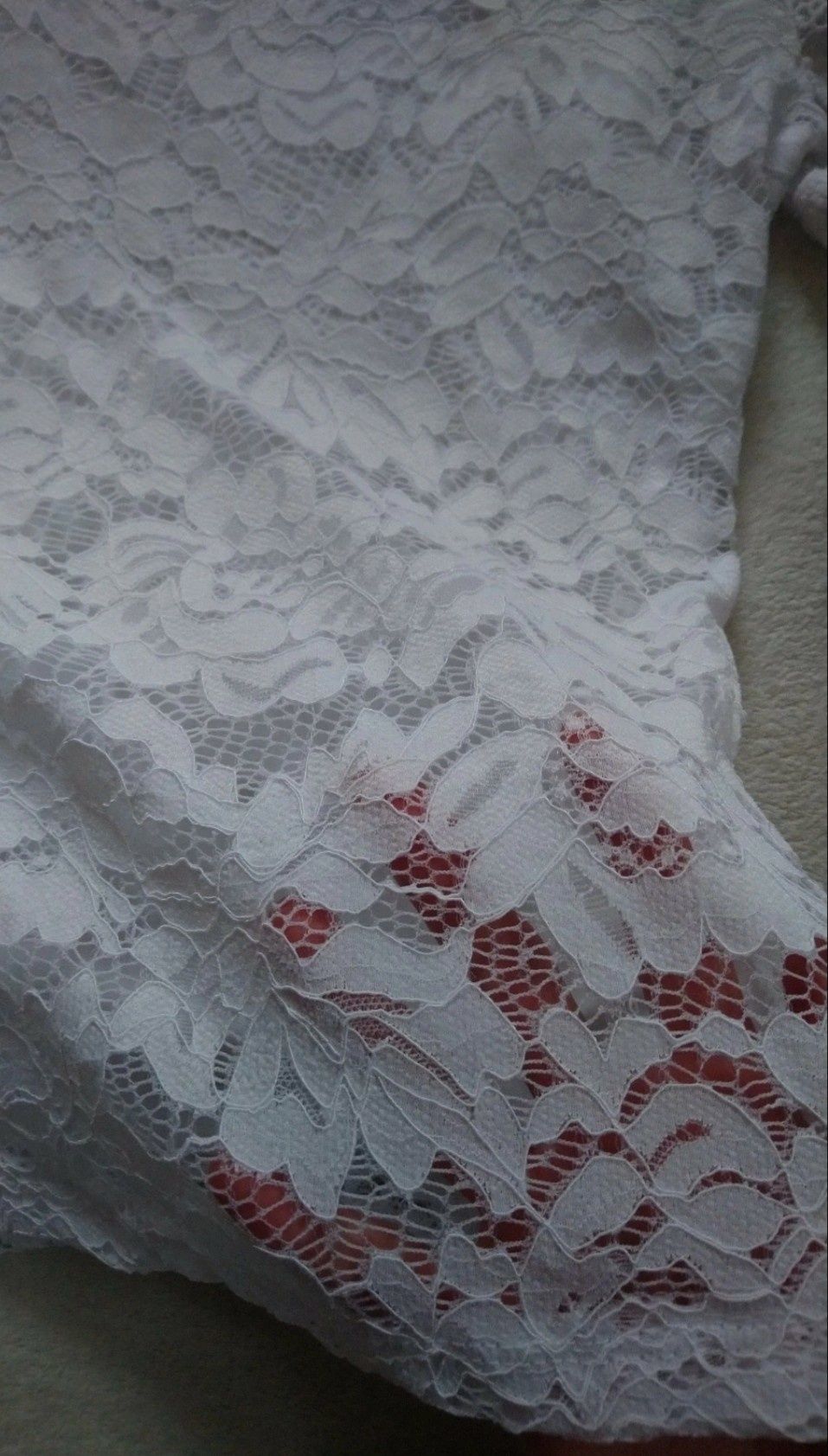 Biała koronkowa bluzka zdobienia ażurowa S