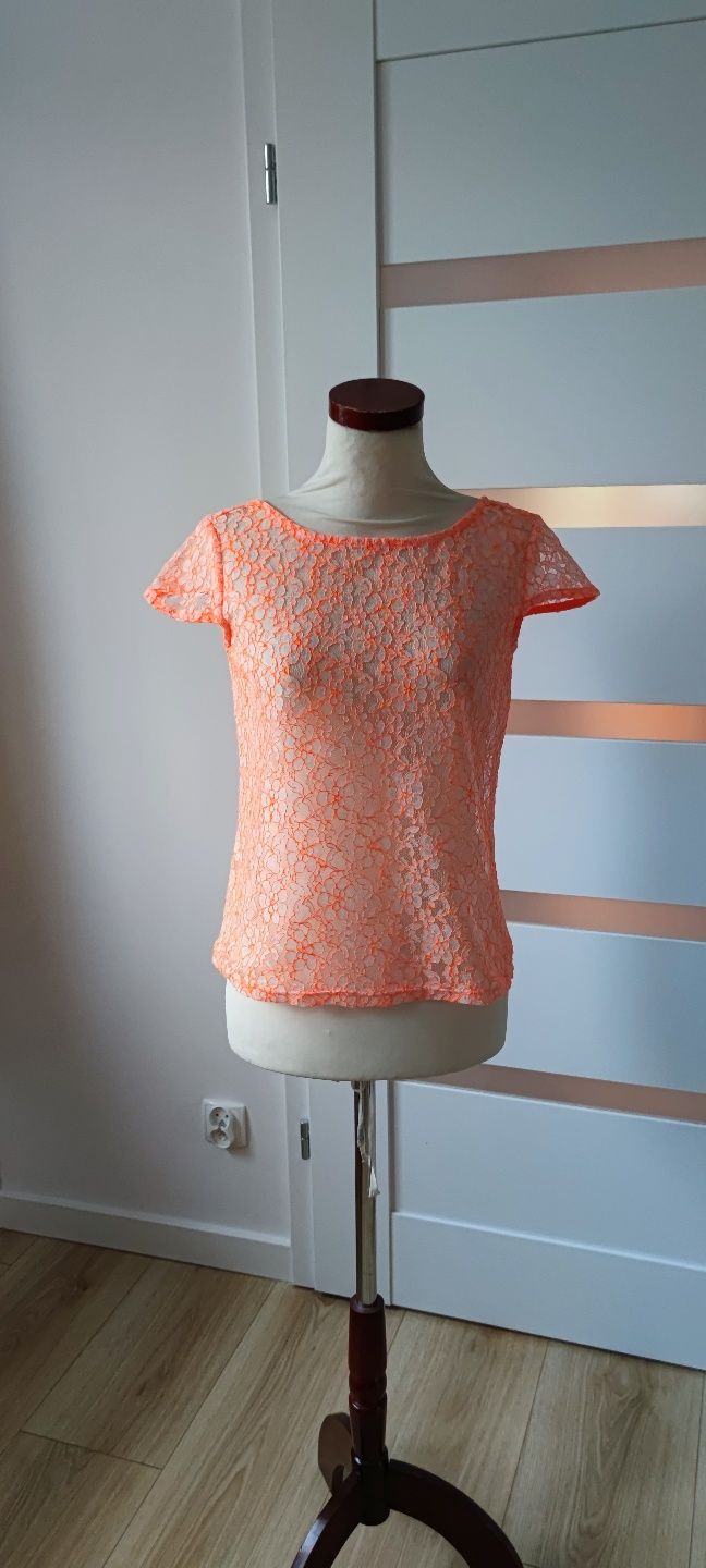 Bluzka top t-shirt na lato siateczka prześwitujaca  pomarańcz Primark