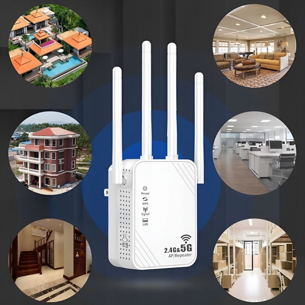 Wzmacniacz sygnału WIFI Repeater LAN RJ-45 1200Mbps Router AP 4 anteny